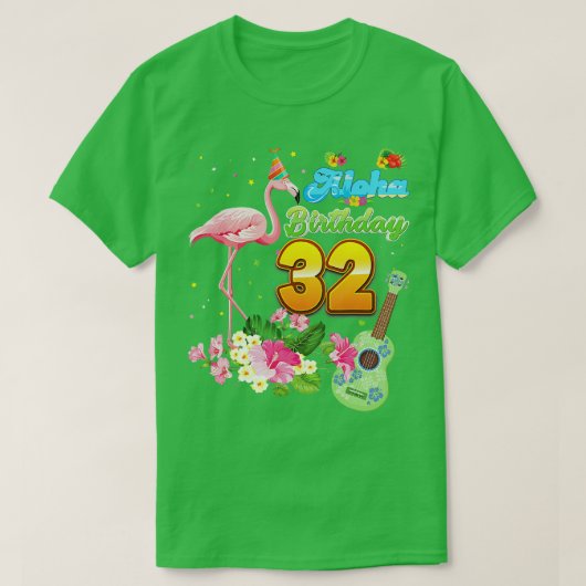 Aloha Hawaii 32e verjaardag 32 jaar oude Flamingo T-shirt (Design voorkant)