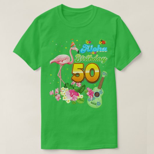 Aloha Hawaii 50e verjaardag 50 jaar oude Flamingo T-shirt (Design voorkant)