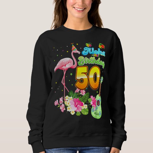 Aloha Hawaii 50e verjaardag 50 jaar oude Flamingo Trui (Voorkant)