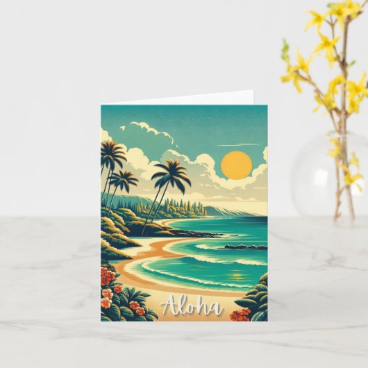 Aloha Hawaii Beach Oceanfront Gevouwen Wenskaart Kaart (Gele Bloem)