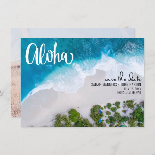 Aloha Hawaii Beach Trouwfoto Bewaar de datum Save The Date (Voorkant / Achterkant)