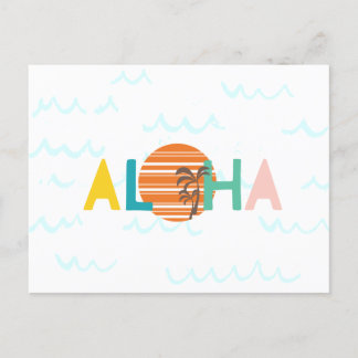 Aloha Hawaii Beach Waves, Sunset, Palm Trees Kaart