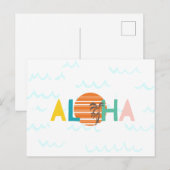 Aloha Hawaii Beach Waves, Sunset, Palm Trees Kaart (Voorkant / Achterkant)