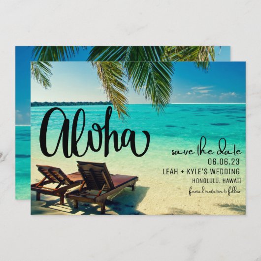 Aloha Hawaii Beach Wedding Bewaar de datum Save The Date (Voorkant / Achterkant)