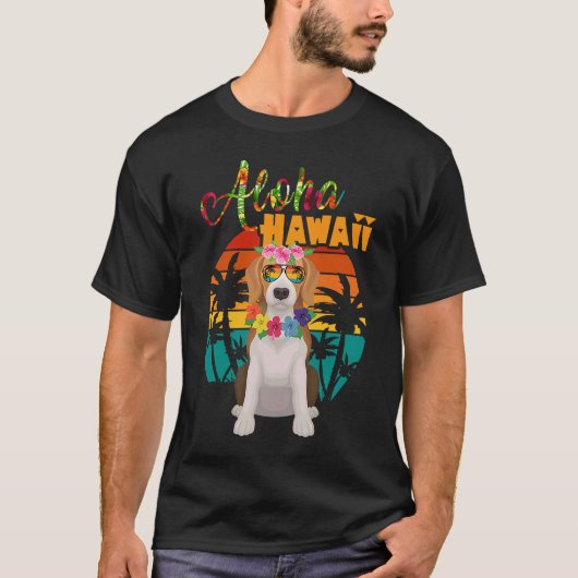 Aloha Hawaii Beagles Dog Wearing Sunbril Summe T-shirt (Voorkant)
