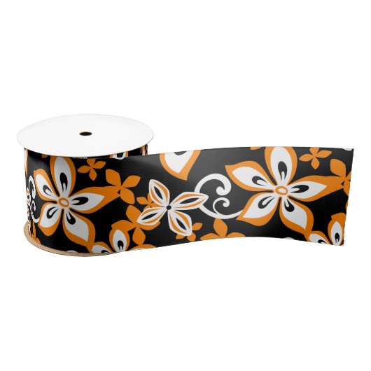 ALOHA HAWAII (BLACK/ORANJE) SATIN RIBBON SATIJNEN LINT (Spoel)