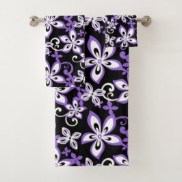 ALOHA HAWAII (BLACK/PAARS) BATH TOWEL SET BAD HANDDOEK