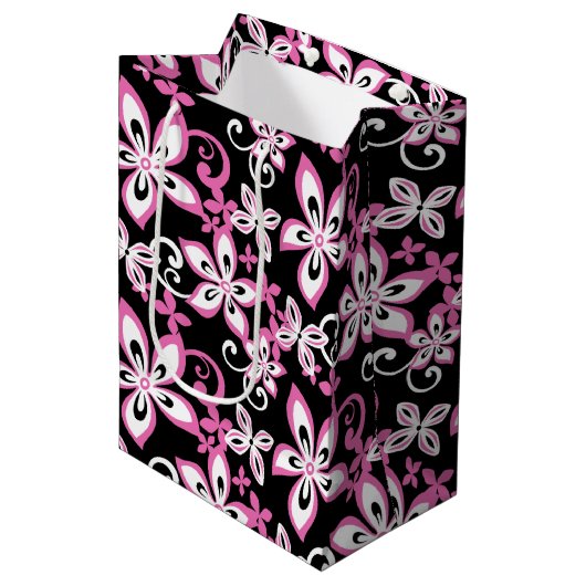 ALOHA HAWAII (BLACK/PINK) Gift Bag Medium Cadeauzakje (Voorkant Gekanteld)
