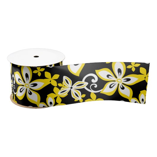 ALOHA HAWAII (BLACK/YELLOW) SATIN RIBBON SATIJNEN LINT (Spoel)
