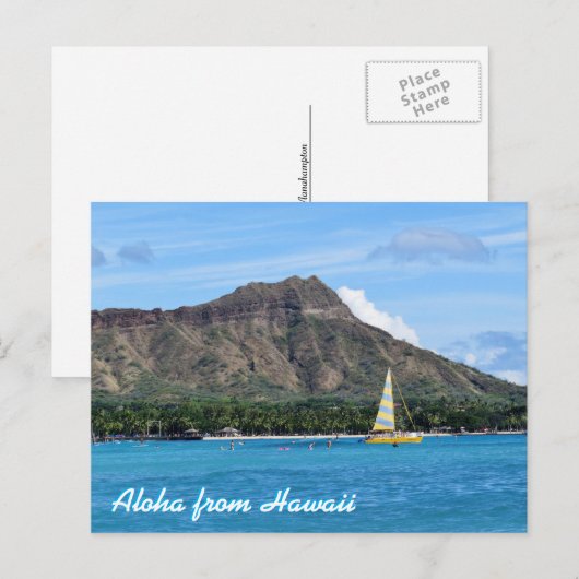 Aloha Hawaii Duamond Head Waikiki Beach Ocean Briefkaart (Voorkant / Achterkant)