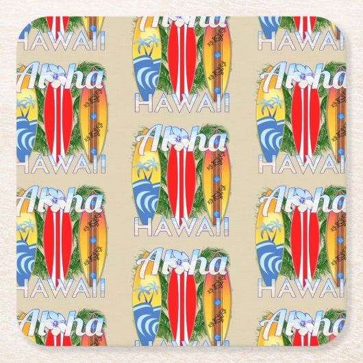 Aloha Hawaii Eiland Surfen Kartonnen Onderzetters (Voorkant)