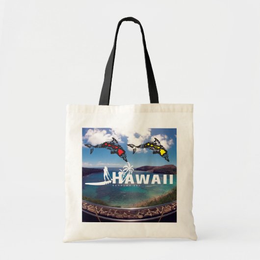 Aloha Hawaii Eilanden Dolfijnen Surfer Tote Bag (Voorkant)