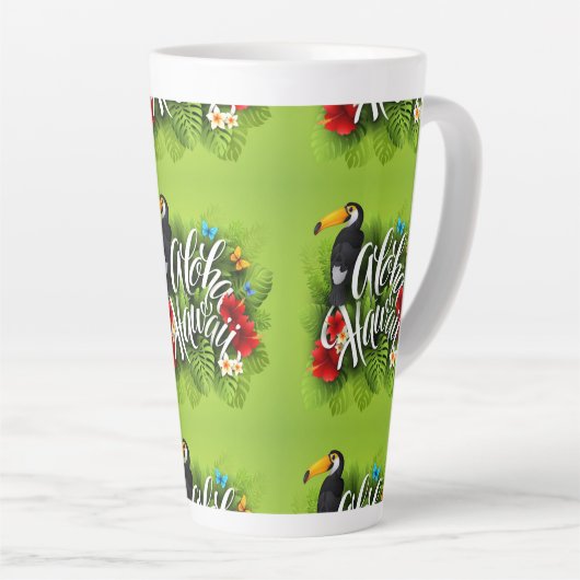 Aloha Hawaii Flowers Foliage Butterflies Yellow Latte Mok (Rechterhoek)