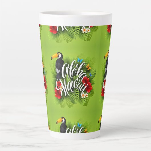 Aloha Hawaii Flowers Foliage Butterflies Yellow Latte Mok (Voorkant)