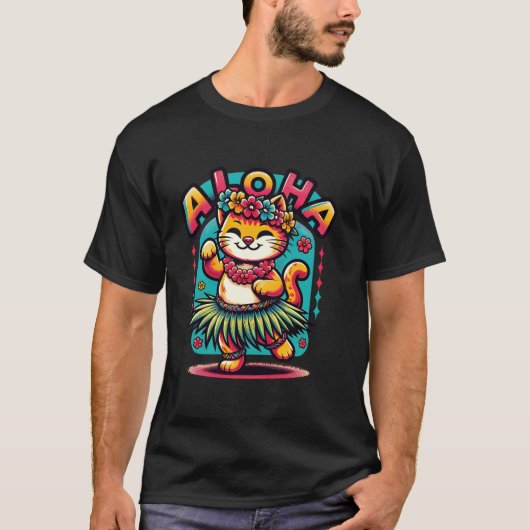 Aloha Hawaii Hawaiaanse Hula Dans Katten Shirt Kat (Voorkant)