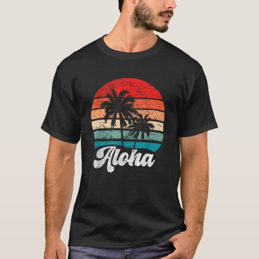Aloha Hawaii Hawaii Island Palm Tree Beach Retro T-shirt (Voorkant)