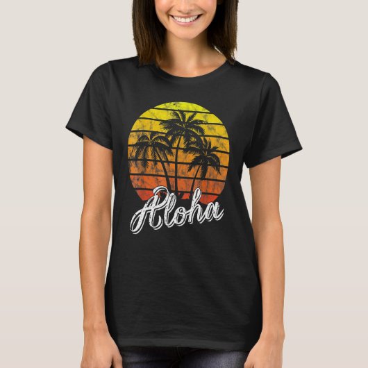 Aloha Hawaii Hawaiian Beach Summer Vacation Sunset T-shirt (Voorkant)