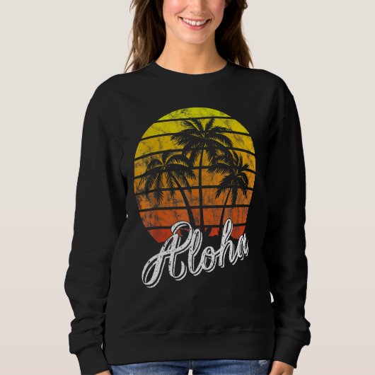 Aloha Hawaii Hawaiian Beach Summer Vacation Sunset Trui (Voorkant)