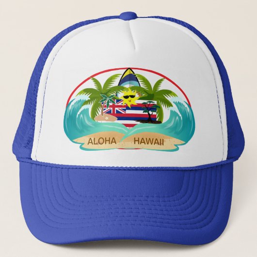 Aloha Hawaii Hawaiian Flag Trucker Pet (Voorkant)