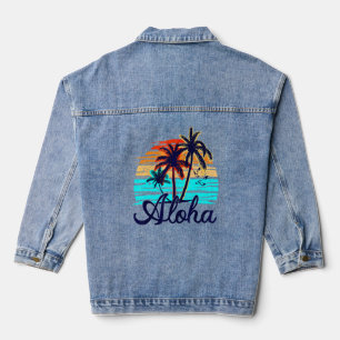 Aloha Hawaii Hawaiian Island Palm Beach Surfboard Denim Jacket
