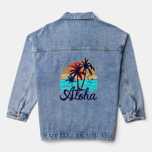 Aloha Hawaii Hawaiian Island Palm Beach Surfboard Denim Jacket (Achterkant)
