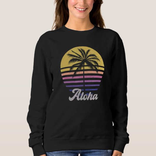 Aloha Hawaii Hawaiian Island Palm Tree Beach Vint Trui (Voorkant)