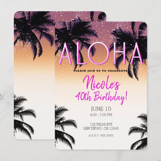 Aloha Hawaii Hawaiian Island Summer Birthday Party Kaart (Voorkant / Achterkant)
