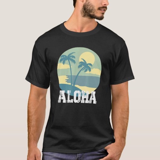 Aloha Hawaii Hawaiian Palm Tree Surf voor mannen T-shirt (Voorkant)