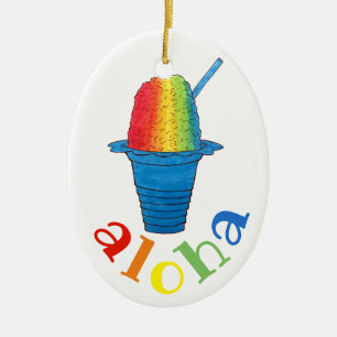 ALOHA Hawaii Hawaiian Rainbow Shave Shaved Ice Keramisch Ornament