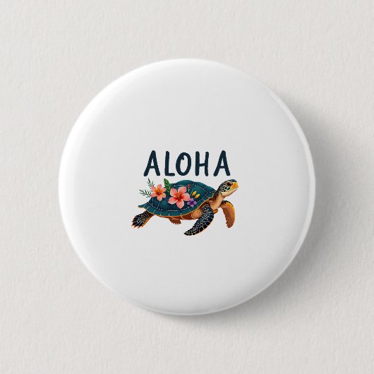 Aloha Hawaii Hawaiian-Shirt Turtle Hibiscus Kids G Ronde Button 5,7 Cm (Voorkant)