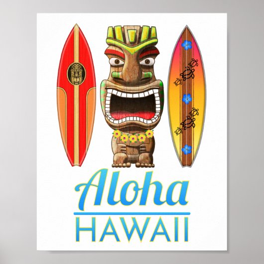 Aloha Hawaii Hawaiian Tiki Surfing Poster (Voorkant)