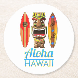 Aloha Hawaii Hawaiian Tiki Surfing Ronde Kartonnen Onderzetter