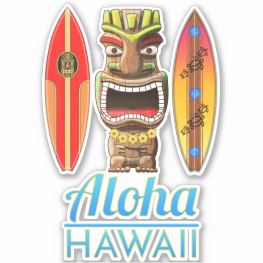 Aloha Hawaii Hawaiian Tiki Surfing Sticker (Voorkant)