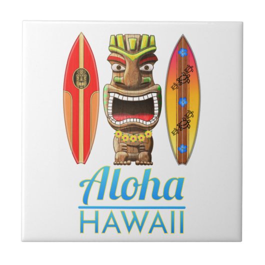 Aloha Hawaii Hawaiian Tiki Surfing Tegeltje (Voorkant)