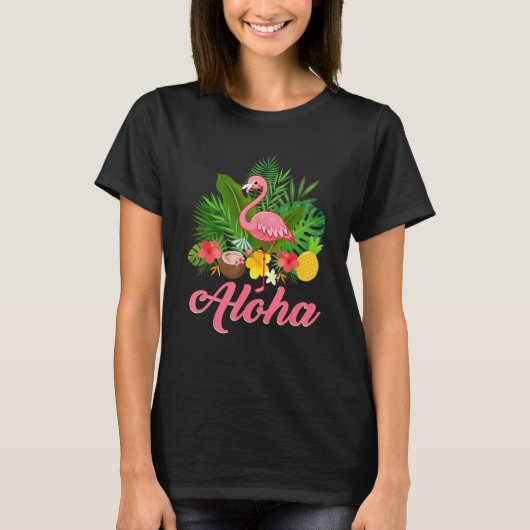 Aloha Hawaii Hawaiian Tropical Flamingo Summer Vac T-shirt (Voorkant)