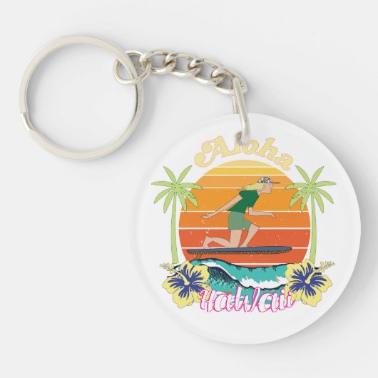 Aloha Hawaii Hibiscus Bloemen Sleutelhanger (Voorkant)