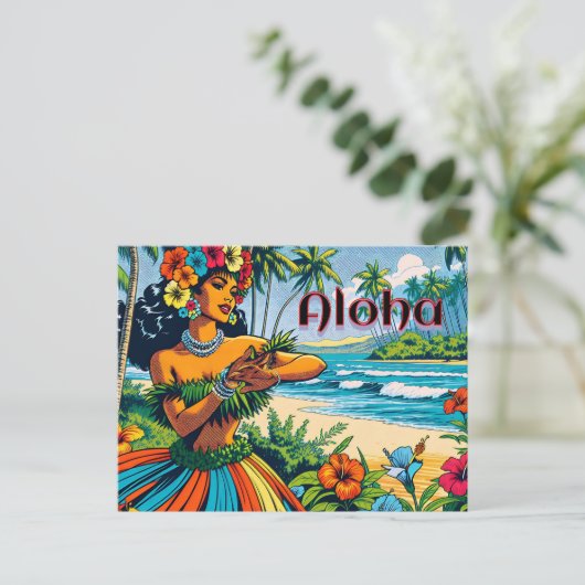 Aloha | Hawaii Hula Dancer op het strand Briefkaart (Staand voorkant)