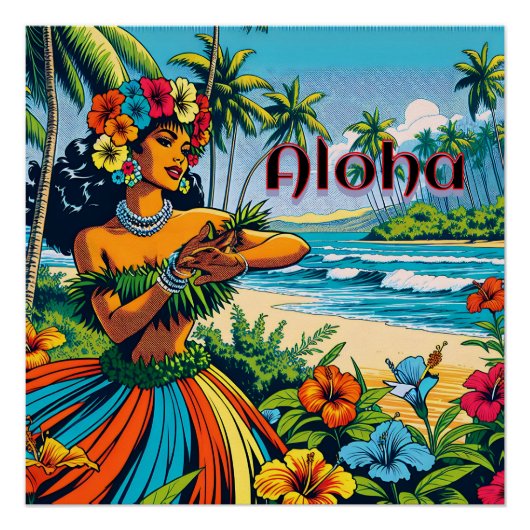 Aloha | Hawaii Hula Dancer op het strand Perfect Poster (Voorkant)