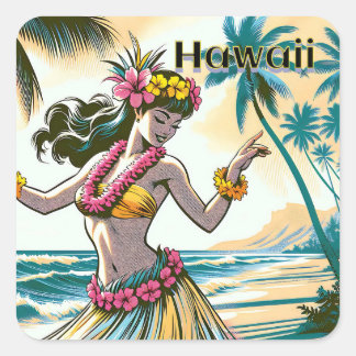 Aloha | Hawaii Hula Dancer op het strand Vierkante Sticker