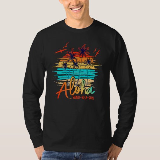 Aloha Hawaii Island Palm Beach Surfboard Vacking T-shirt (Voorkant)