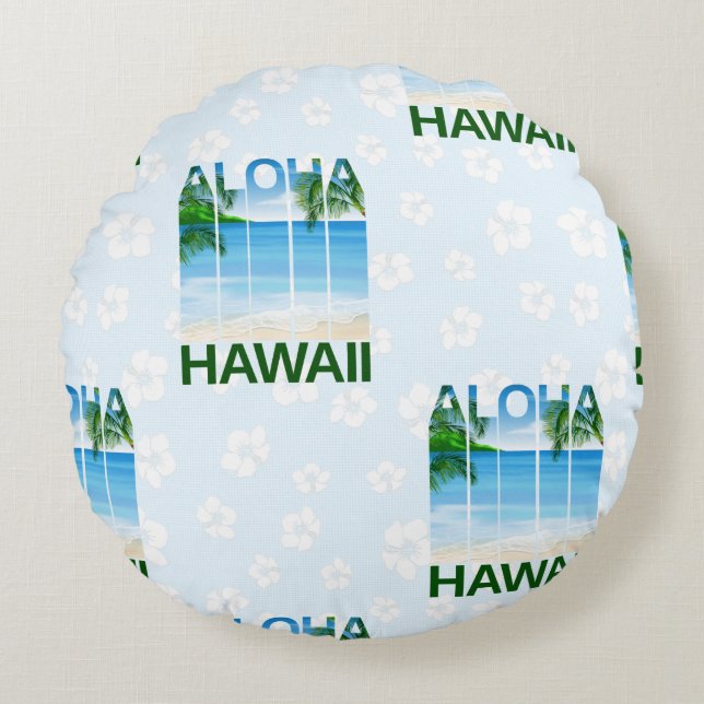 Aloha Hawaii Island Summer Beach Rond Kussen (Voorkant)