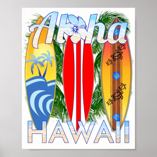 Aloha Hawaii Islands Surfing Poster (Voorkant)