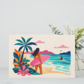 Aloha hawaii kunst surfer blanco binnenkant briefpapier (Staand voorkant)