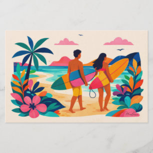 Aloha hawaii kunst surfer blanco binnenkant briefpapier