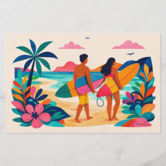 Aloha hawaii kunst surfer blanco binnenkant briefpapier (Voorkant)