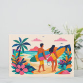 Aloha hawaii kunst surfer blanco binnenkant briefpapier (Staand voorkant)
