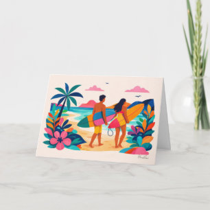 Aloha hawaii kunst surfer blanco binnenkant notitiekaartje