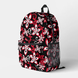 ALOHA HAWAII PATROON IN ZWART/ROOD BEDRUKTE RUGZAK