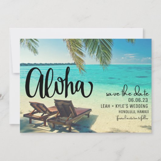 Aloha Hawaii Photo Beach Wedding Save the Date (Voorkant)