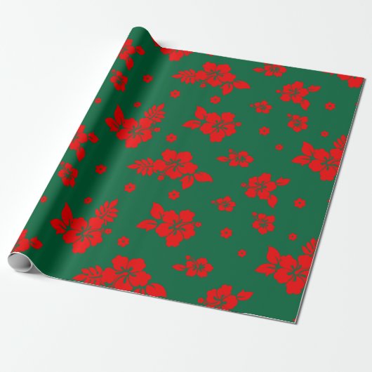 Aloha Hawaii Red over het groene kerstpatroon Cadeaupapier (Uitgerold)